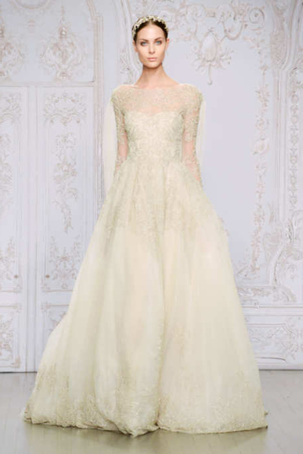 12Monique-Lhuillier-Fall-2015-rose-gold-embroidered-tulle-ball-gown-wedding-dress-with-illusion-long-sleeves-600x899